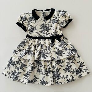 Janie & Jack 3T Toddler Girl Toile Ruffle Black White Floral Dress Party Holiday